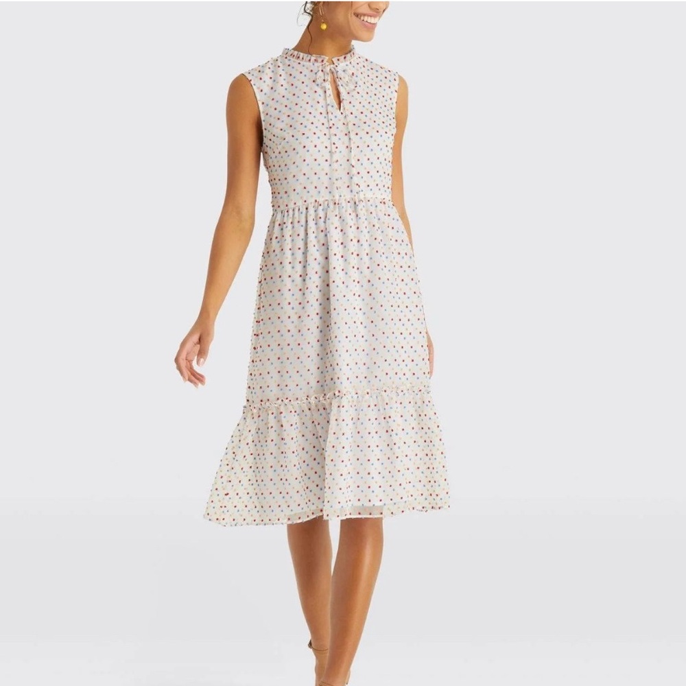 Draper James Swiss Dot Tiered Dress Multi Color Willow White Size 6 New $175
